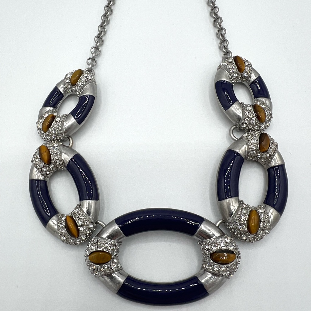 Kiam Family Silver With Navy Blue, Tiger Eye And Rhinestone Necklace